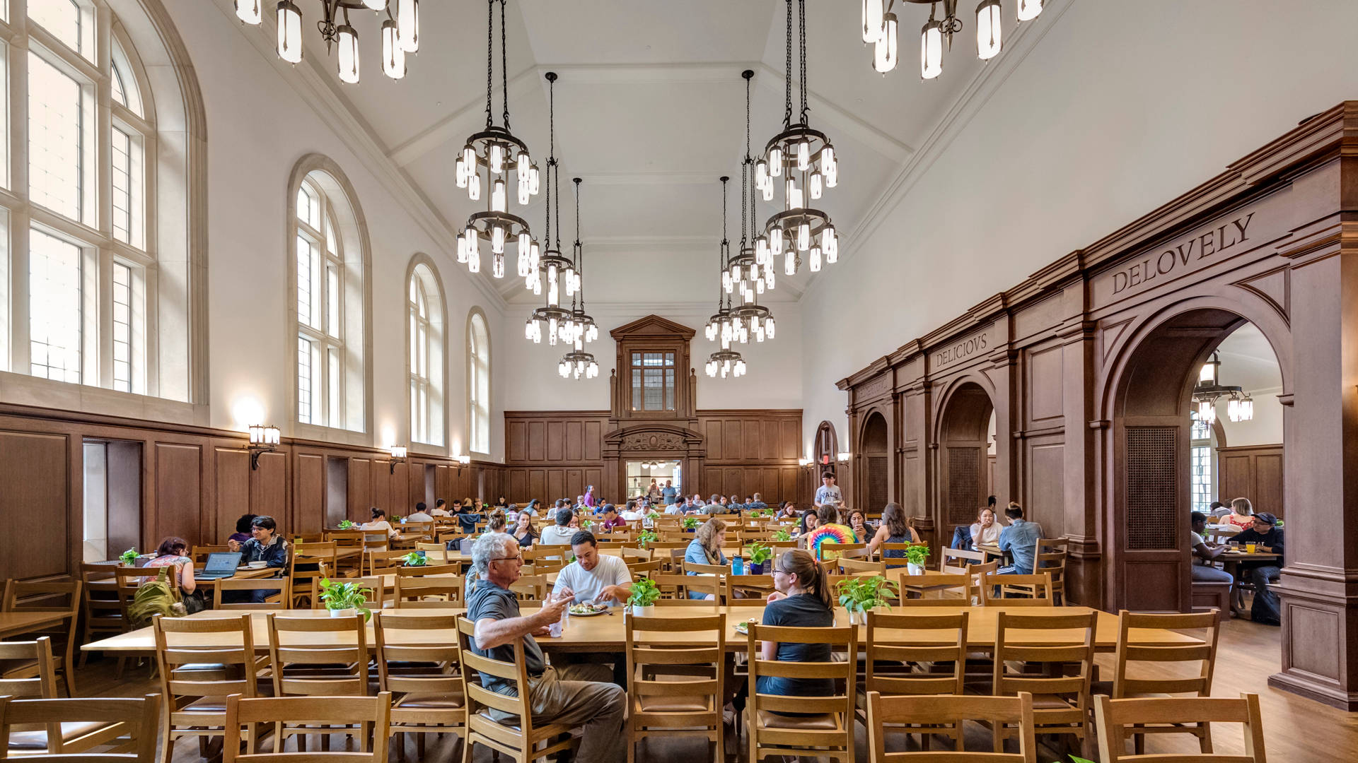 Yale University, food court, arched windows, Full HD Desktop Wallpaper