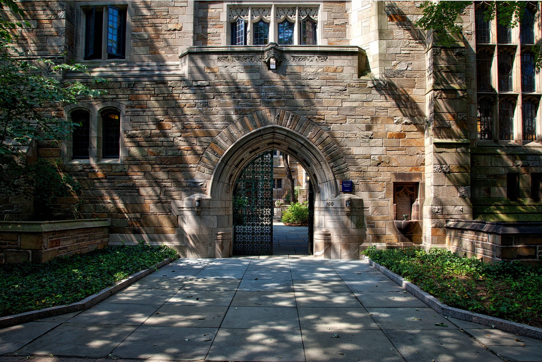 Yale University, front gate, stone pathway, Full HD Desktop Wallpaper