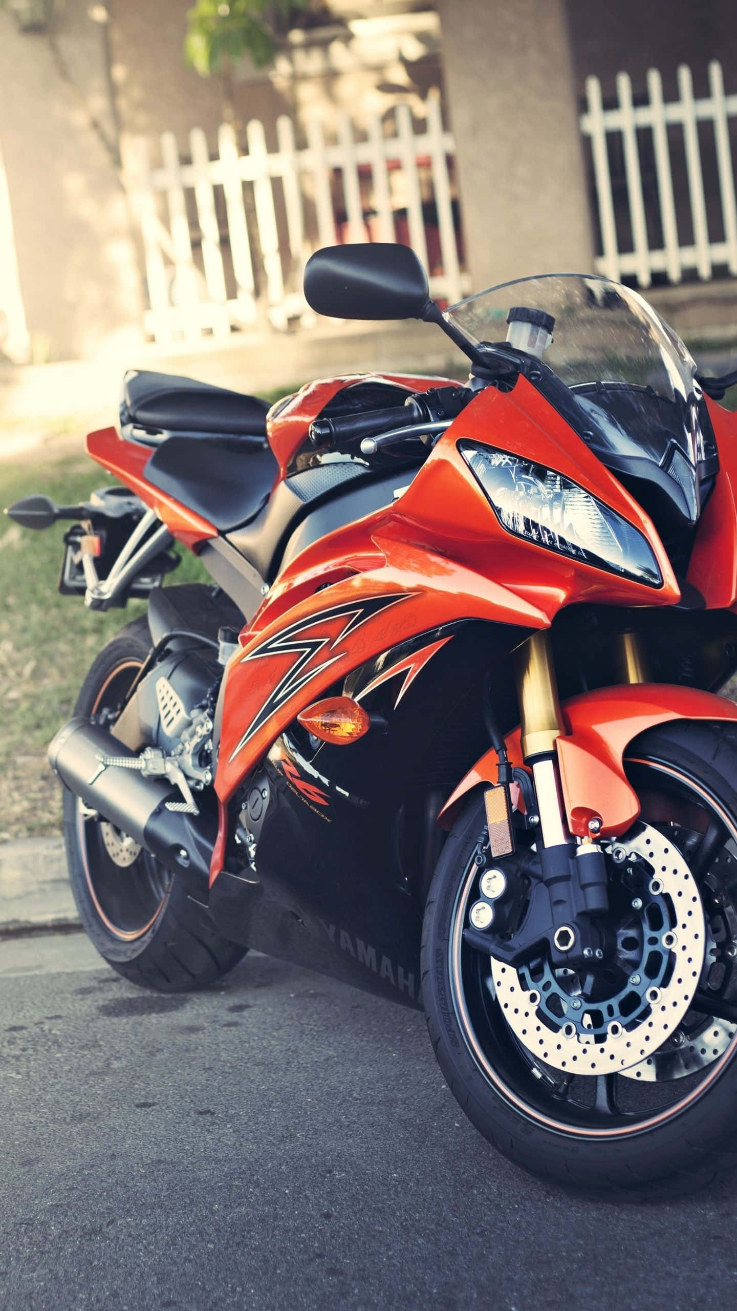 Yamaha, sportbike, orange, 2K Phone Wallpaper