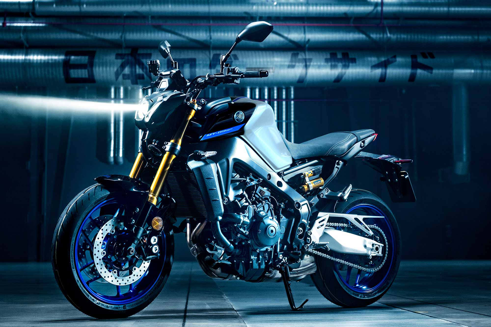 Yamaha, gold forks, blue rim lighting, Full HD Desktop Wallpaper