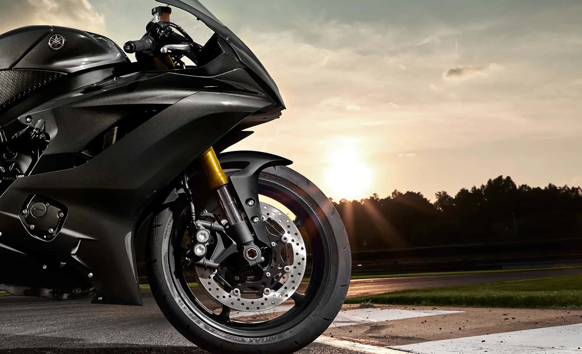 Yamaha, black sport motorcycle, gold forks, Full HD Desktop Wallpaper