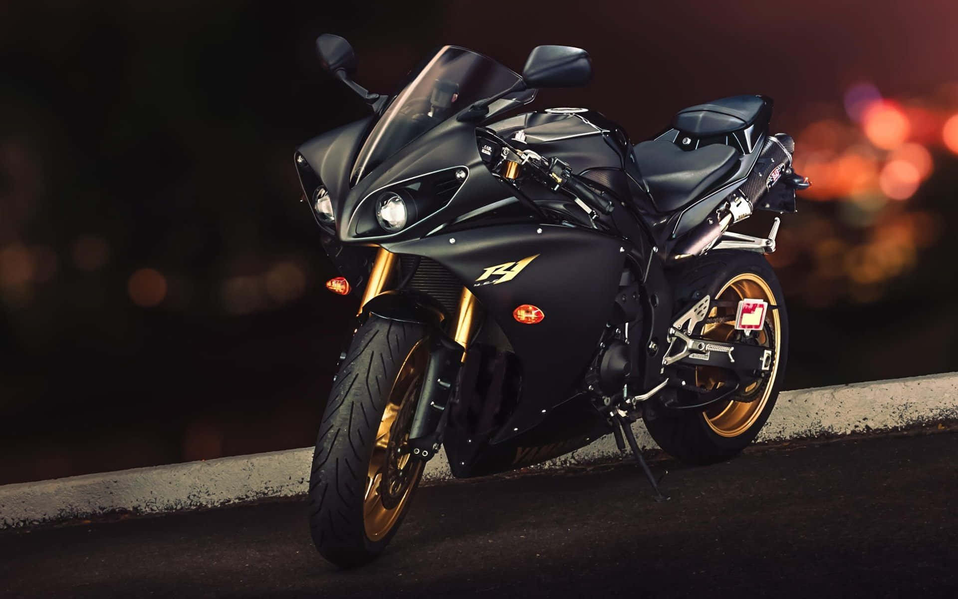 Yamaha, sleek black sport motorcycle, gold accents, Full HD Desktop Wallpaper