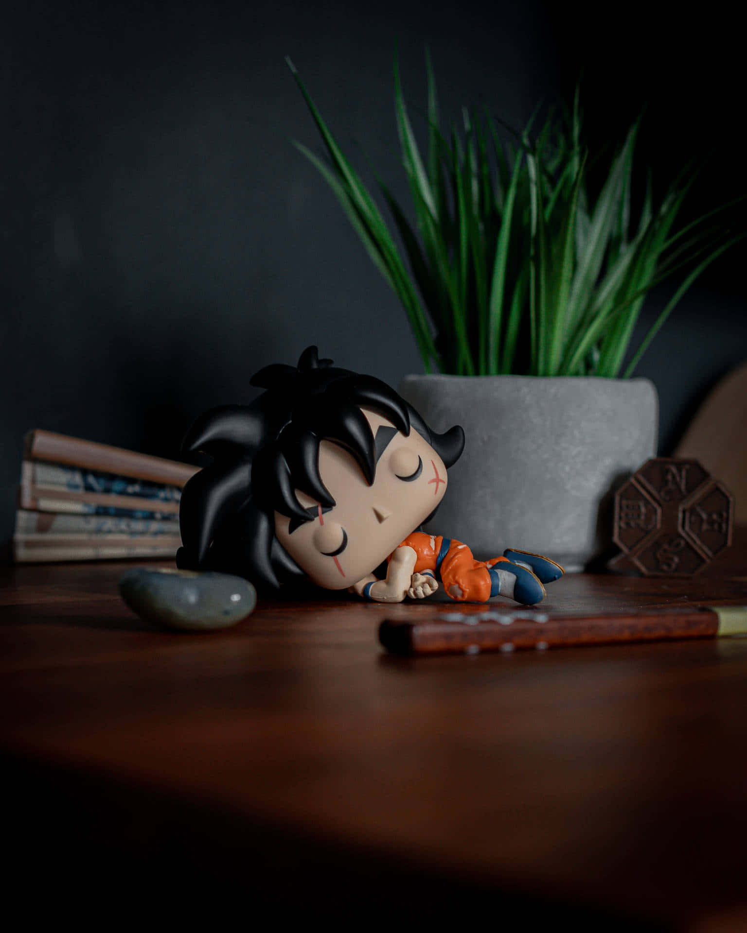 Yamcha, anime figurine, wooden desk, Full HD Phone Wallpaper