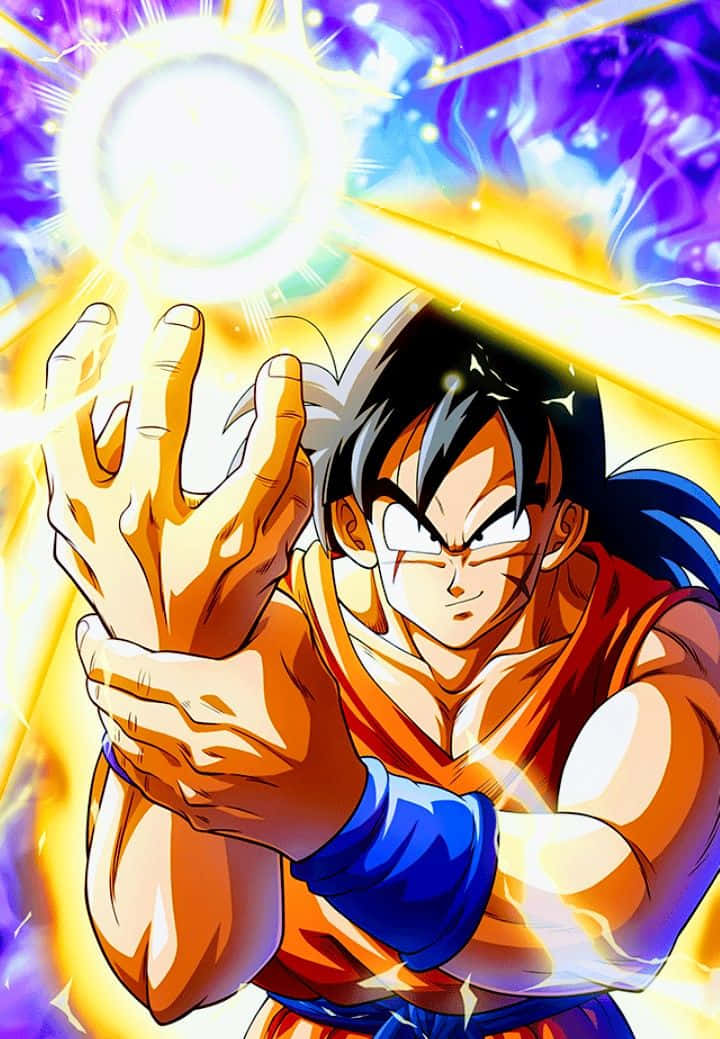 Yamcha, orange and blue armor, glowing energy sphere, SD Phone Wallpaper