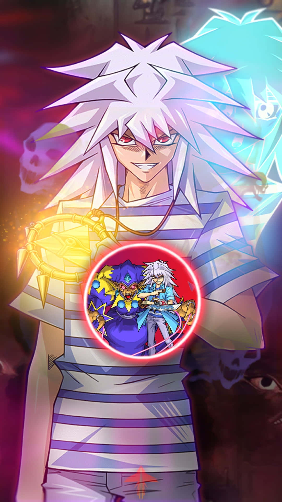 Yami Bakura, spiky white hair, red eyes, HD Phone Wallpaper