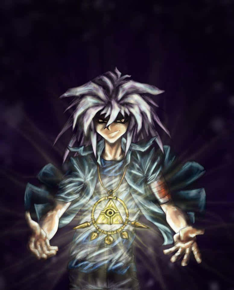 Yami Bakura, dark-haired anime character, glowing eyes, SD Phone Wallpaper
