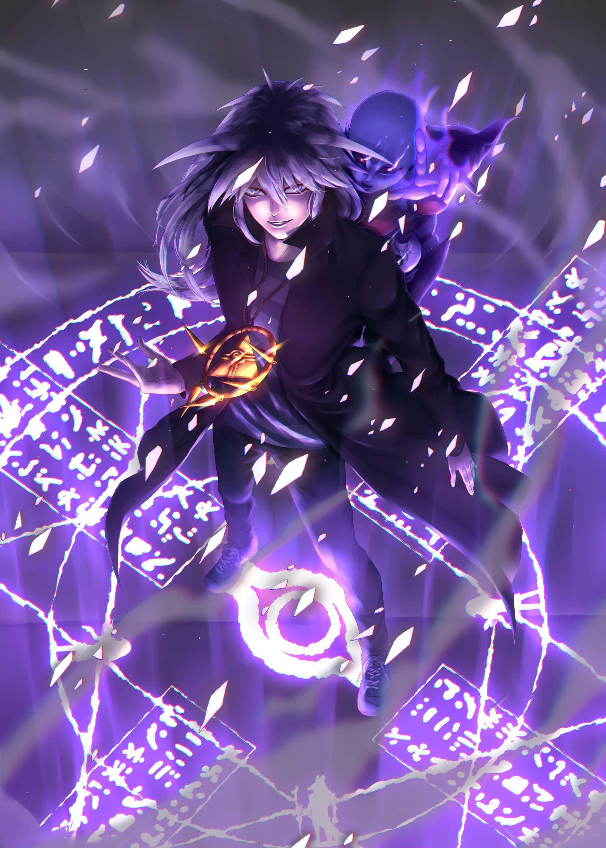 Yami Bakura, purple energy storm, glowing magic, 2K Phone Wallpaper