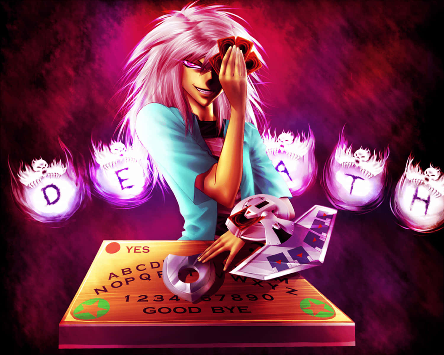 Yami Bakura, pink-haired anime character, glowing eyes, HD Desktop Wallpaper