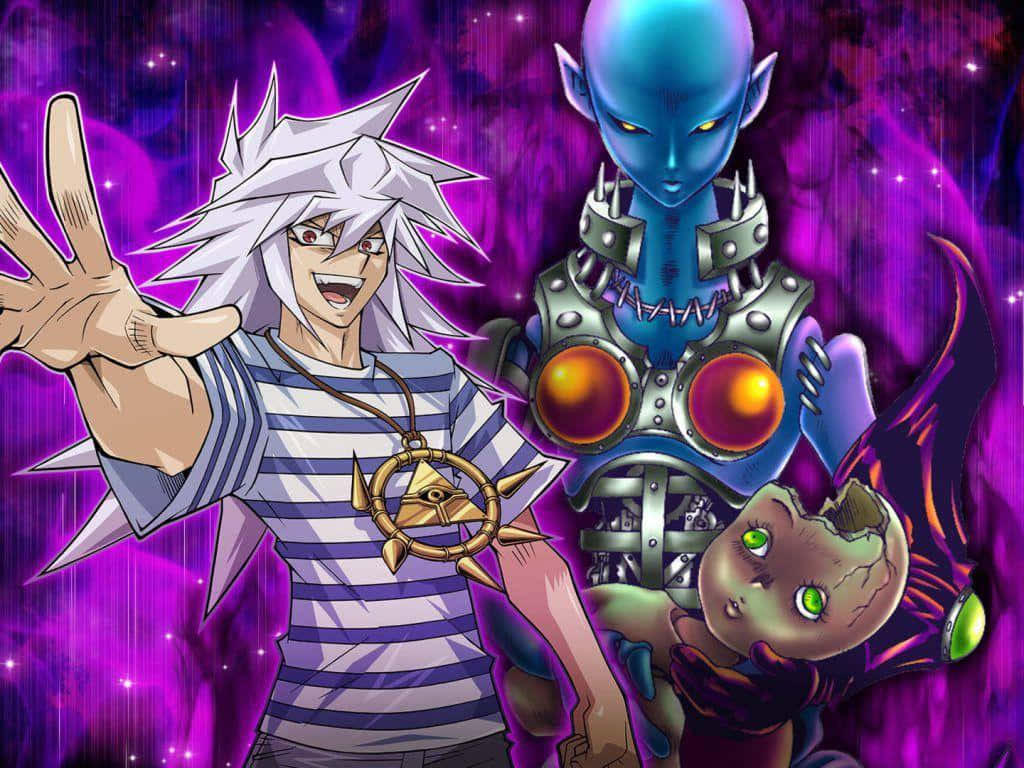 Yami Bakura, white-haired boy, striped shirt, SD Desktop Wallpaper
