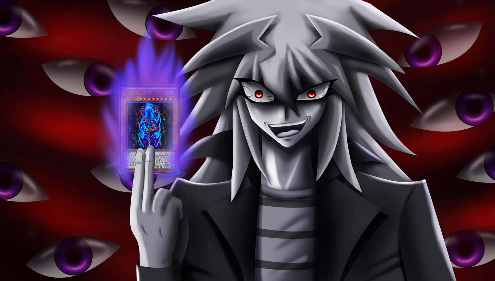 Yami Bakura, spiky silver hair, red eyes, HD Desktop Wallpaper