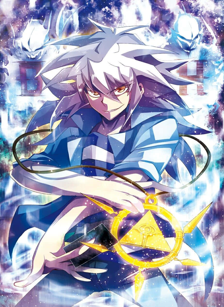 Yami Bakura, silver-haired anime warrior, glowing eyes, SD Phone Wallpaper