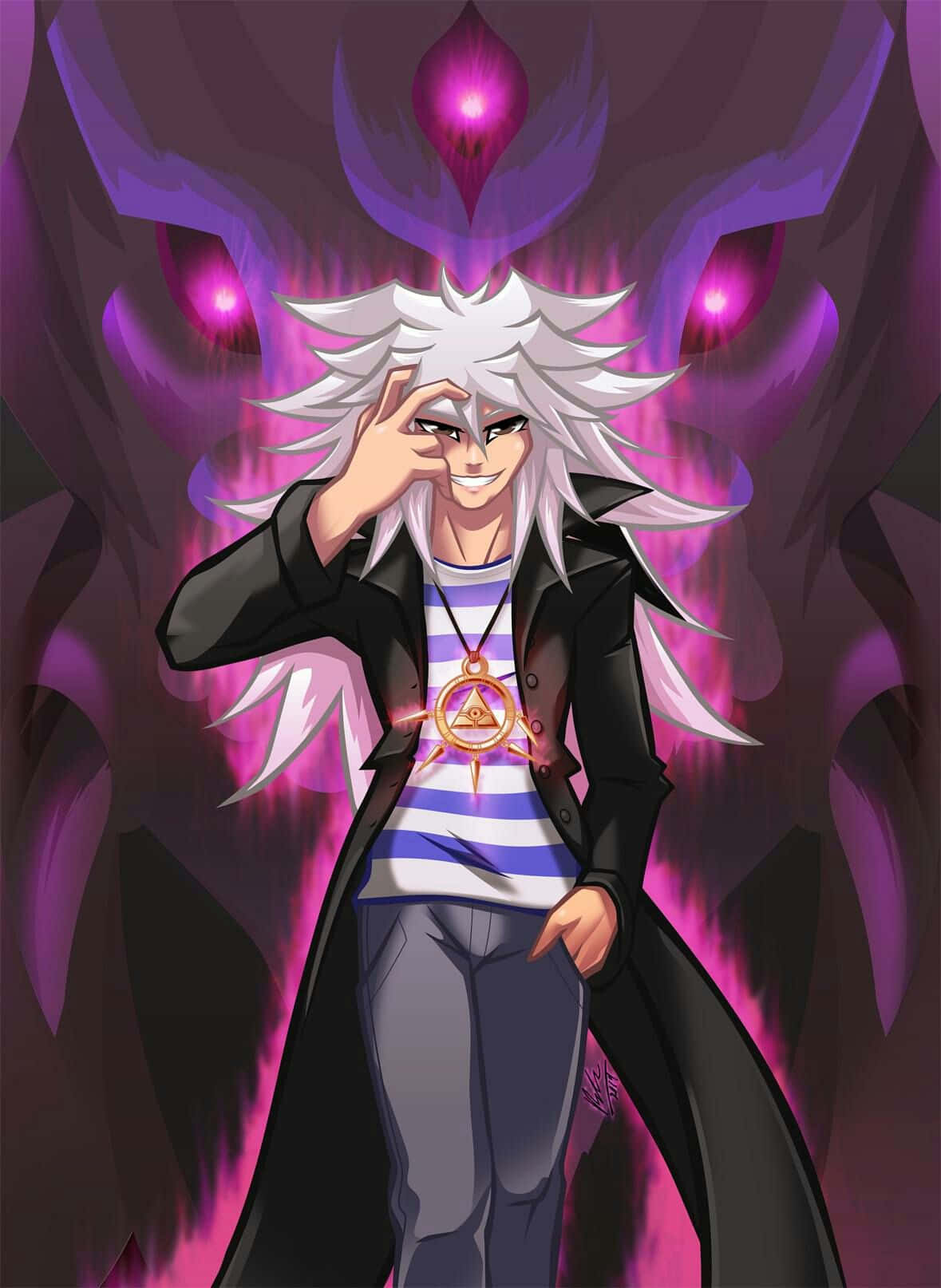 Yami Bakura, white-haired anime character, black coat, HD Phone Wallpaper