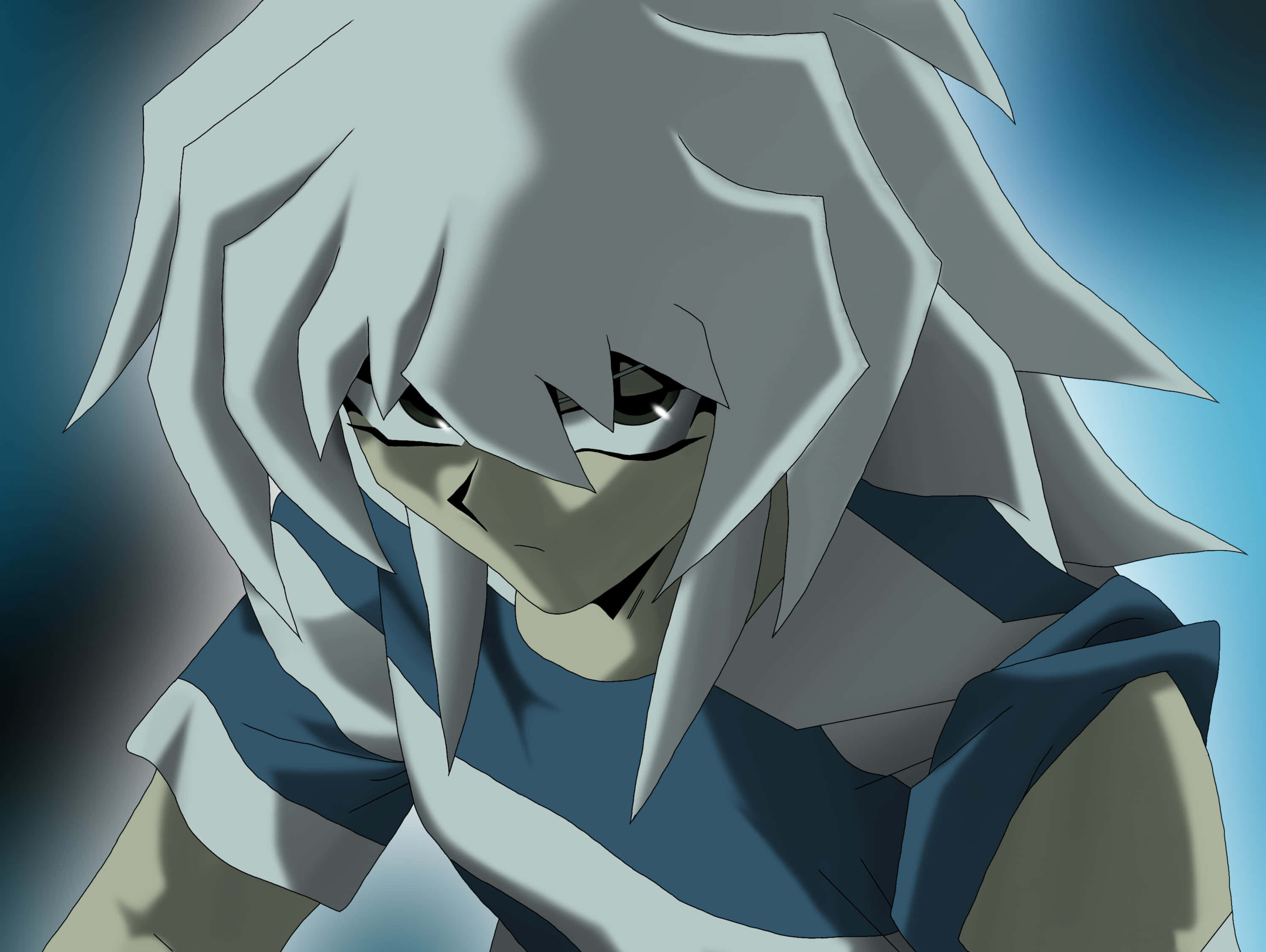 Yami Bakura, spiky silver hair, dark eyes, 2K Desktop Wallpaper