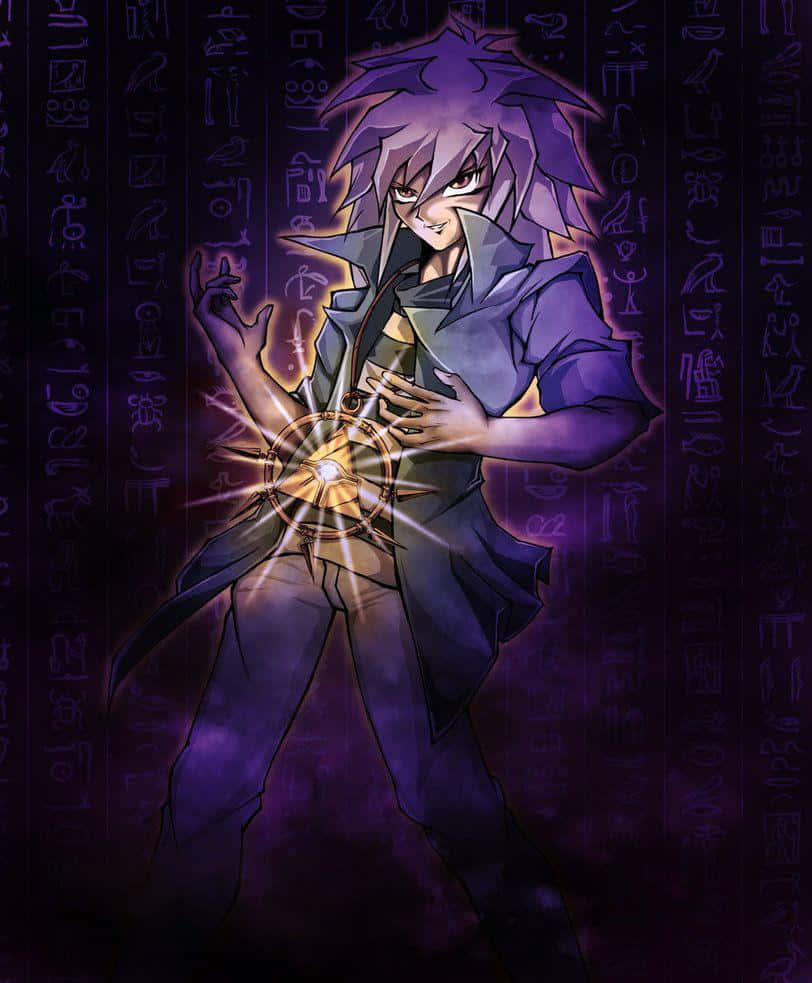 Yami Bakura, purple-haired anime character, glowing magic, SD Phone Wallpaper