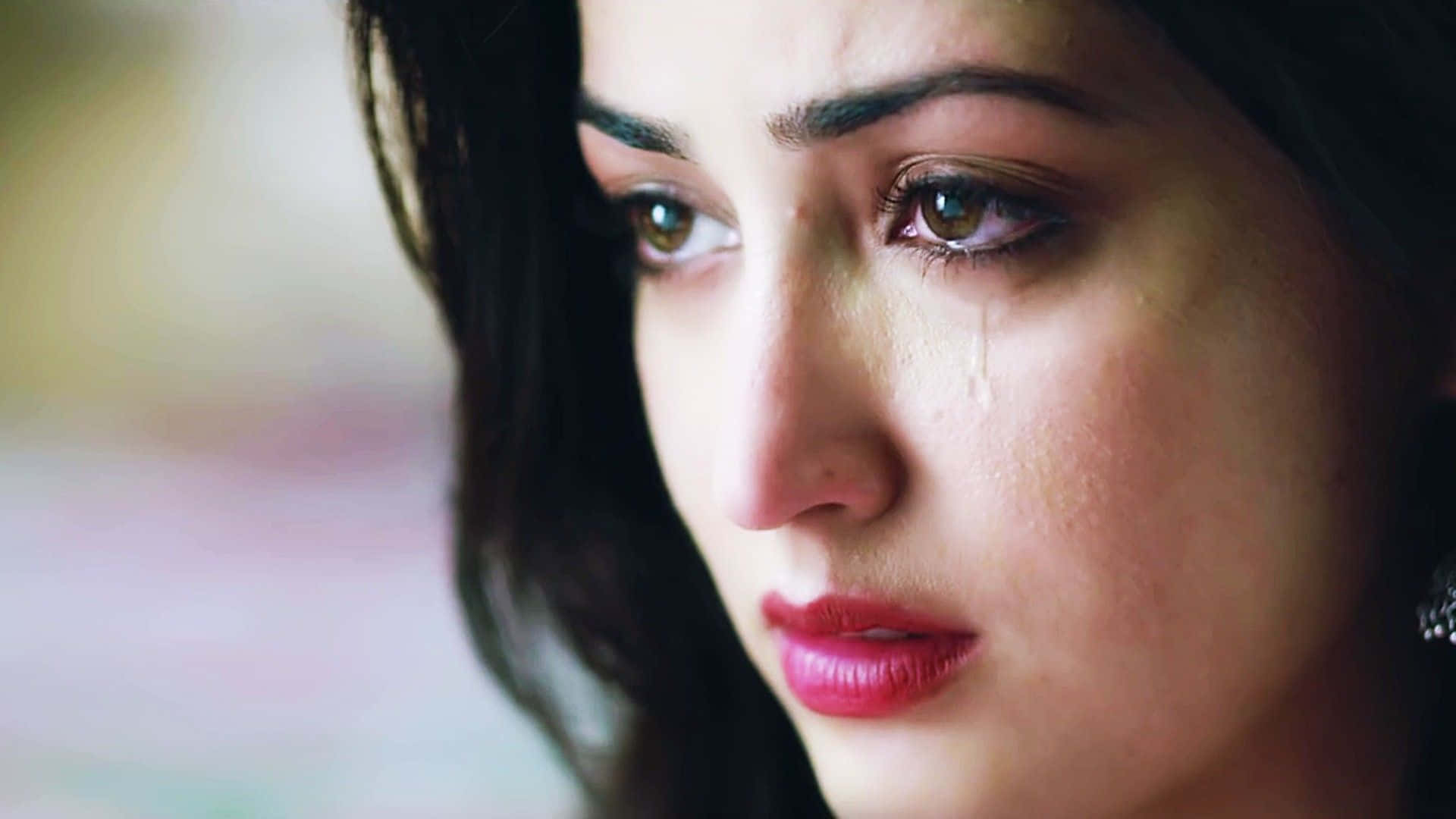 Yami Gautam, tear streaks, red lips, Full HD Desktop Wallpaper