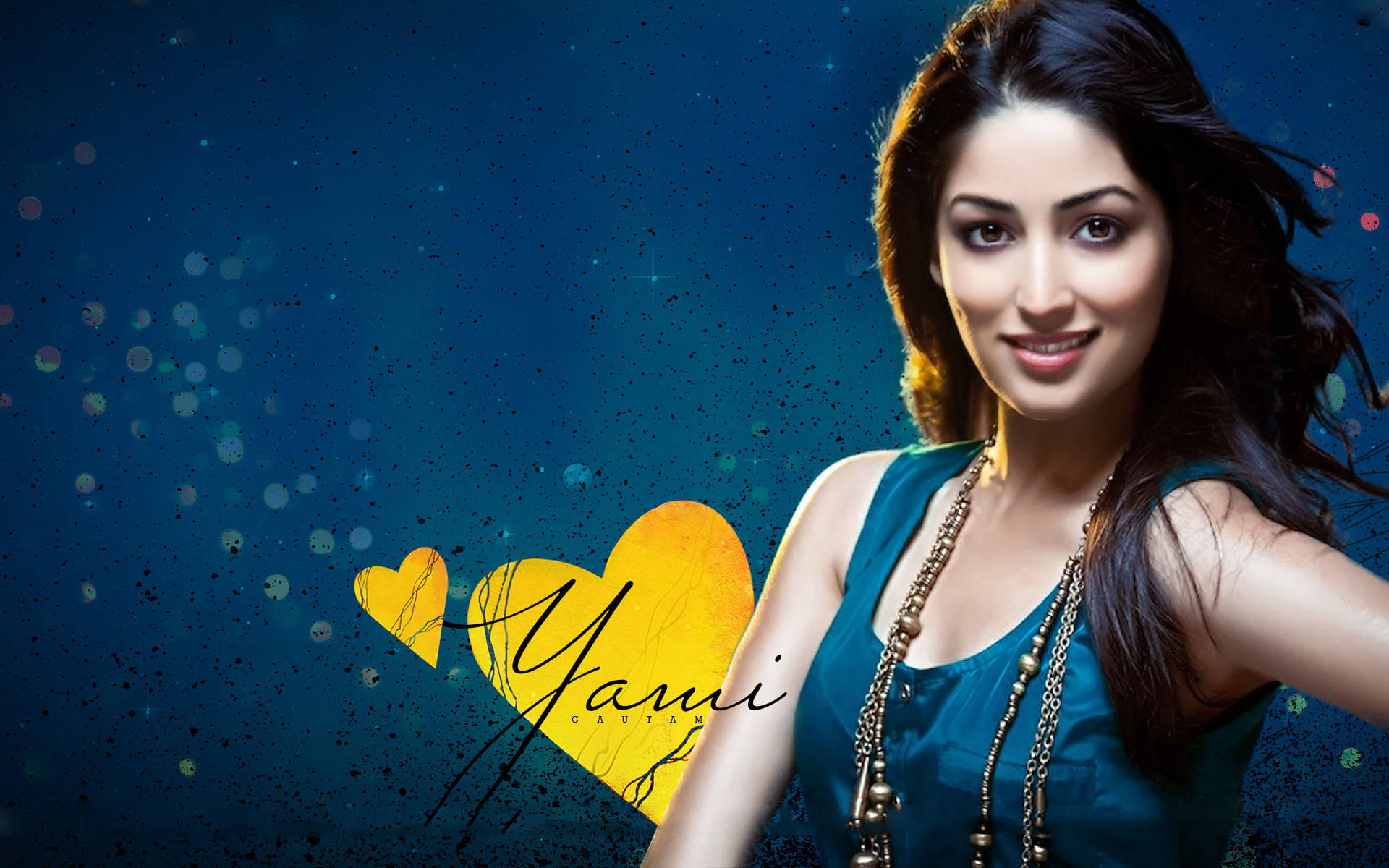Yami Gautam, teal top, deep blue background, Full HD Desktop Wallpaper
