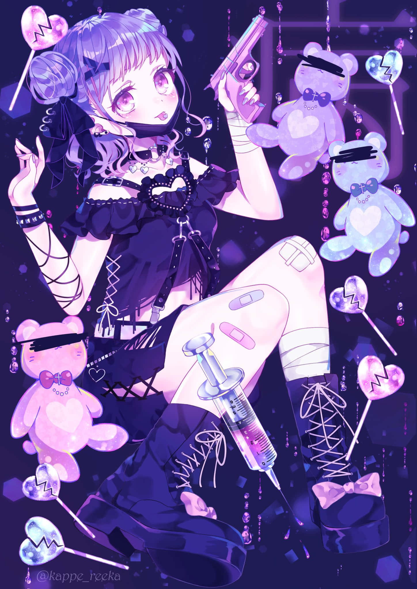 Yami Kawaii, purple-haired anime girl, gothic outfit, Full HD Phone Wallpaper