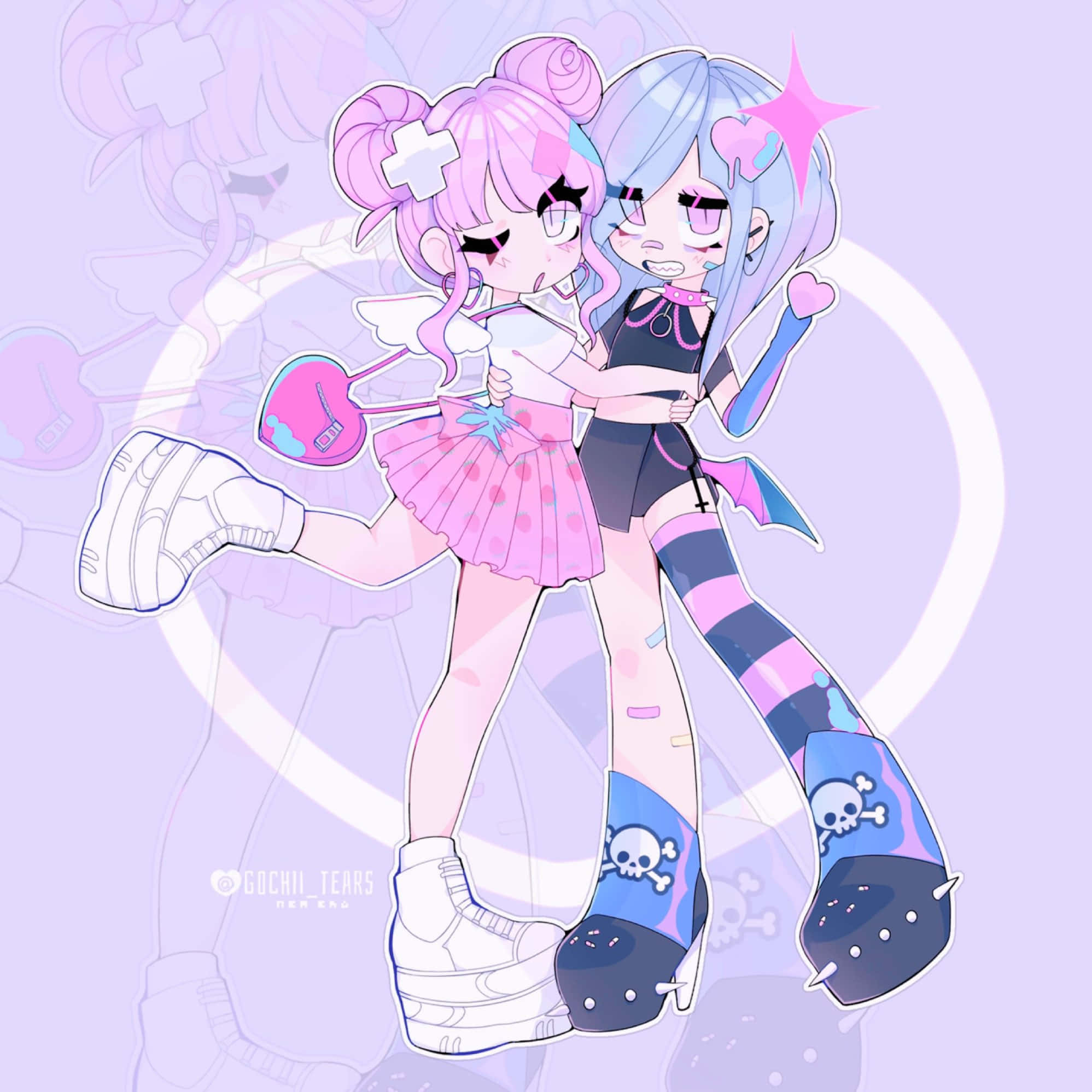 Yami Kawaii, pink and blue outfits, soft purple background, Full HD Desktop Wallpaper