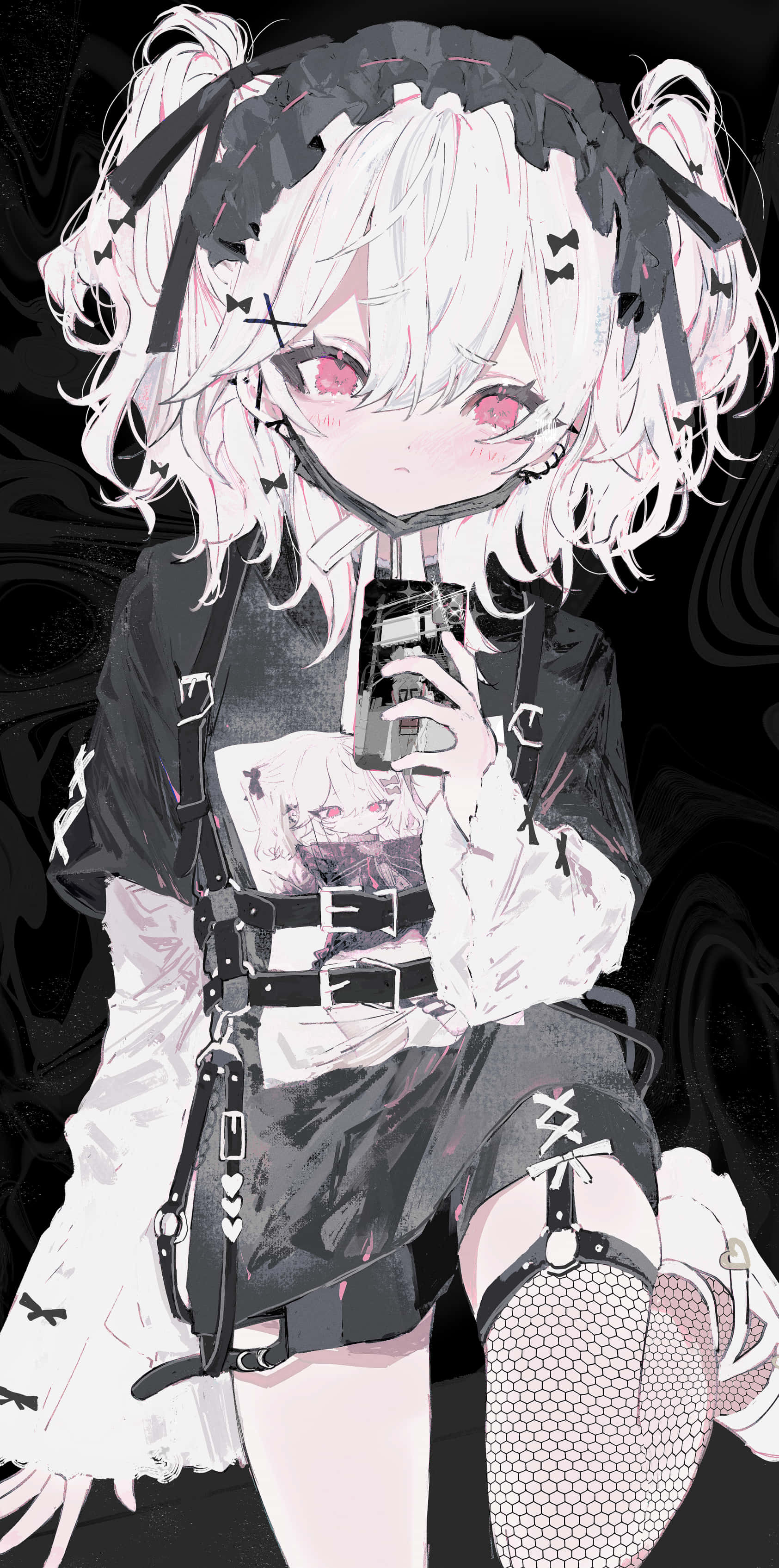 Yami Kawaii, pale anime girl, white hair, 2K Phone Wallpaper