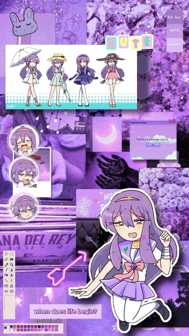 Yami Kawaii, purple background, anime collage, SD Phone Wallpaper