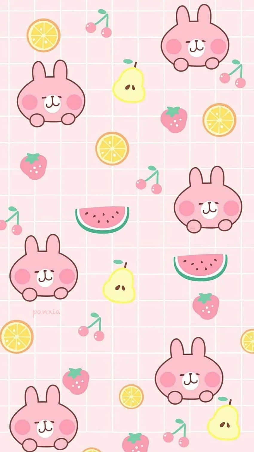 Yami Kawaii, pink cartoon bunnies, sliced fruits, HD Phone Wallpaper