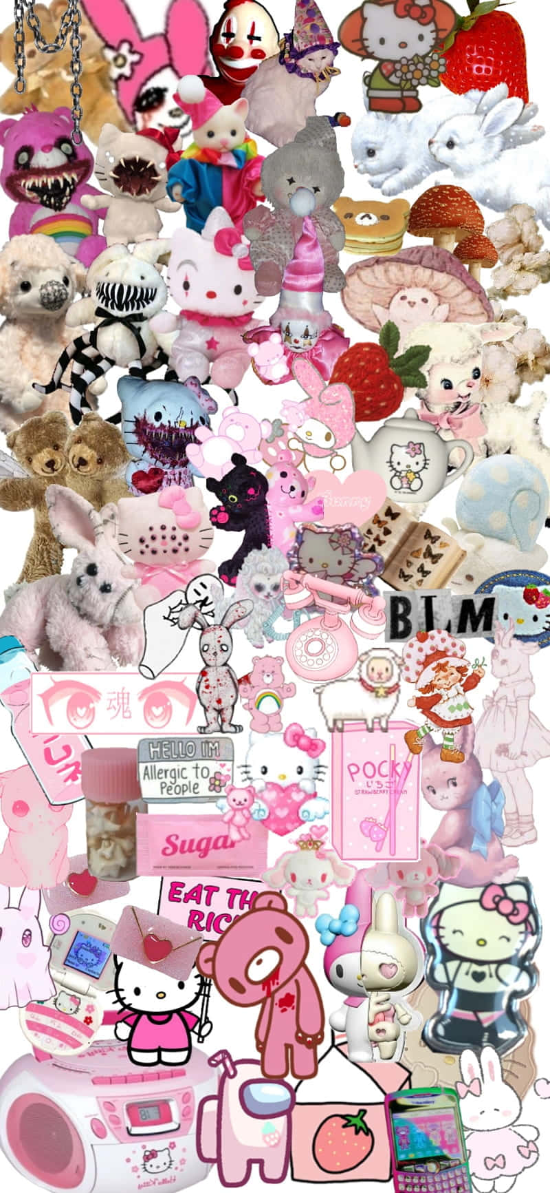 Yami Kawaii, pink-themed kawaii plushies, creepy dolls, HD Phone Wallpaper