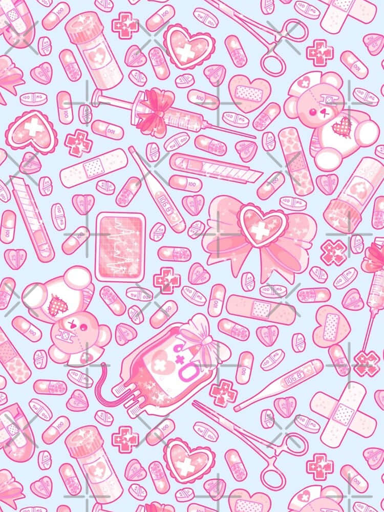 Yami Kawaii, pastel pink, light blue background, SD Phone Wallpaper