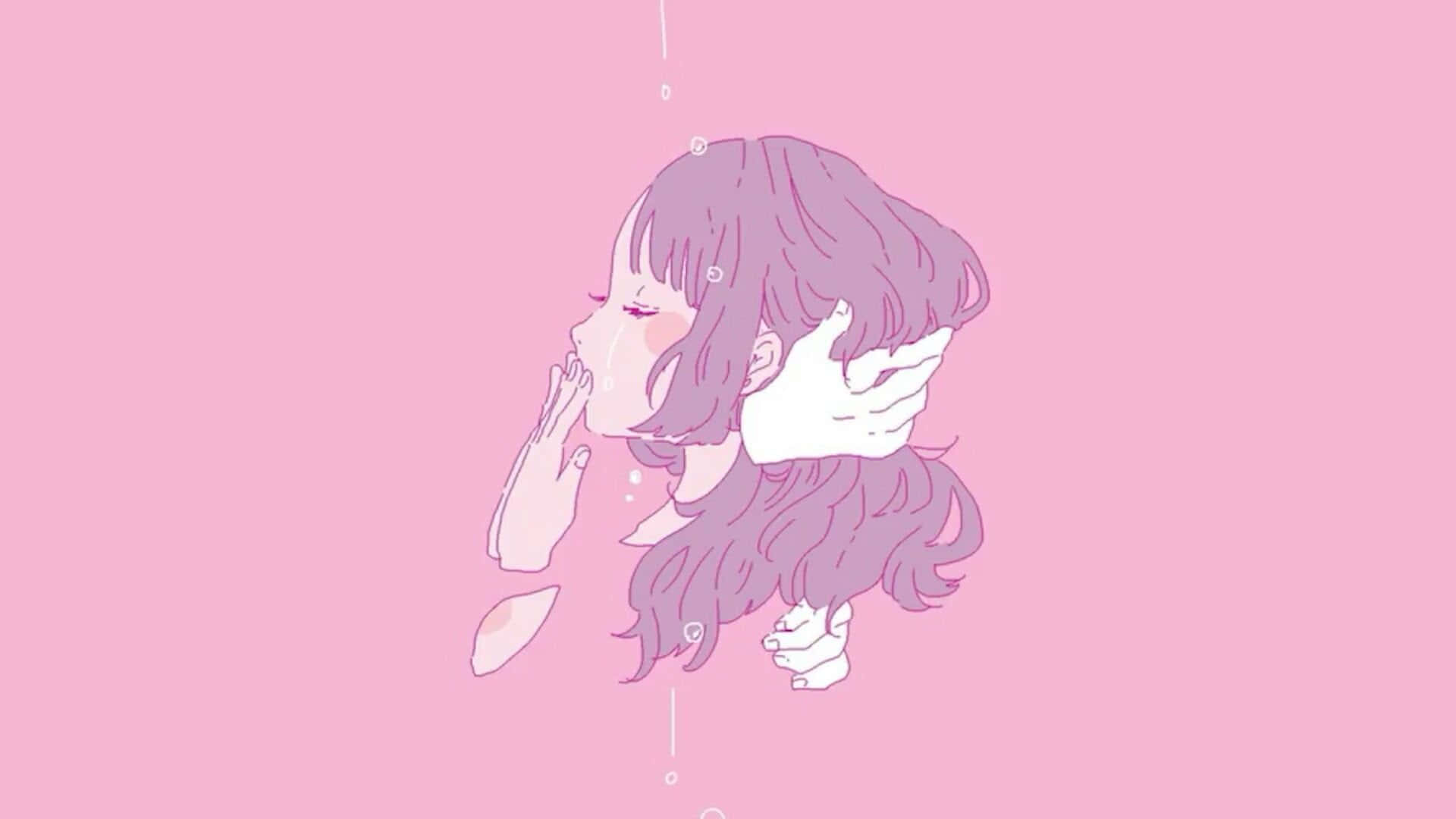 Yami Kawaii, purple hair, soft pink petals, Full HD Desktop Wallpaper