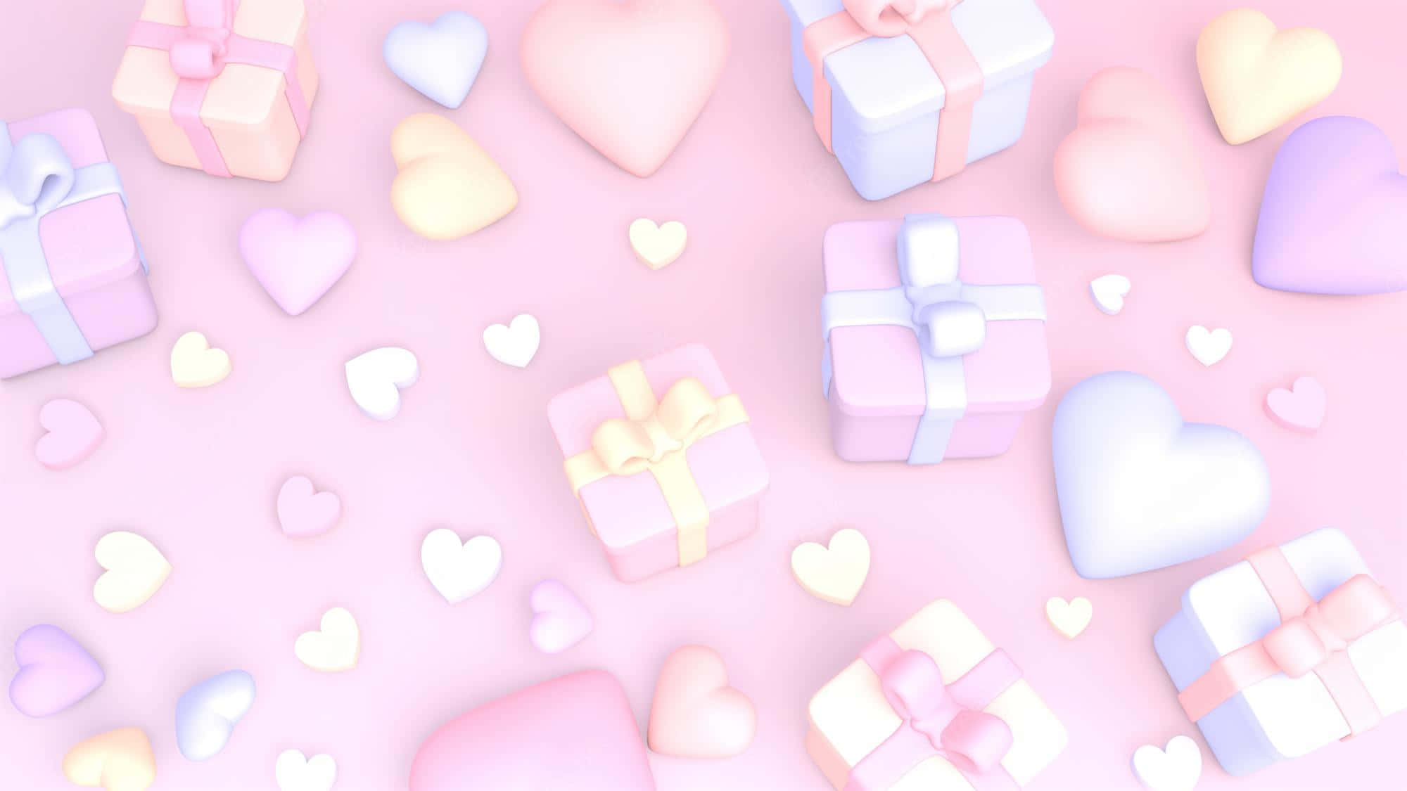 Yami Kawaii, Valentine's Day, pastel pink background, Full HD Desktop Wallpaper