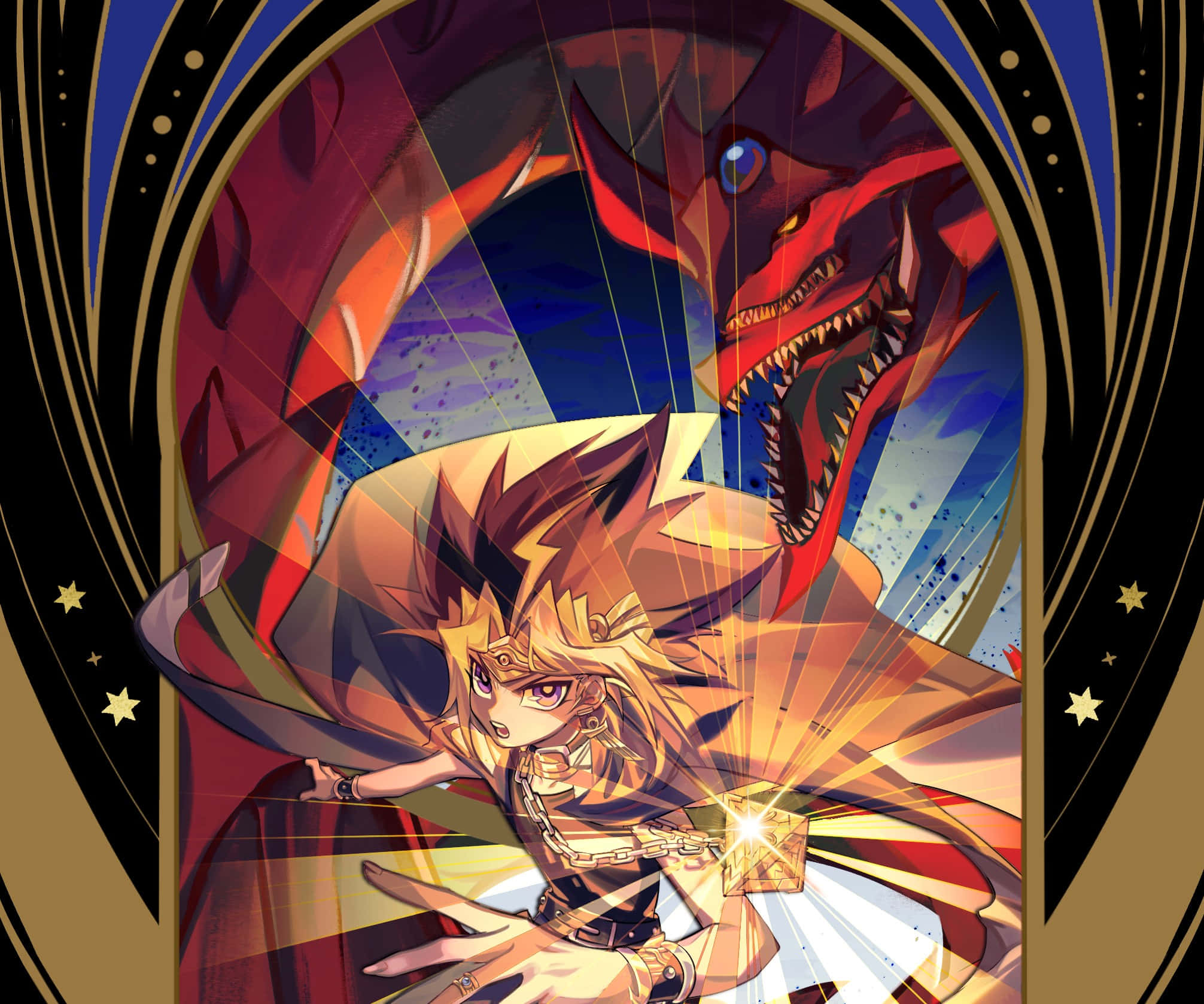 Yami Yugi, spiky hair, fiery red dragon, Full HD Desktop Wallpaper