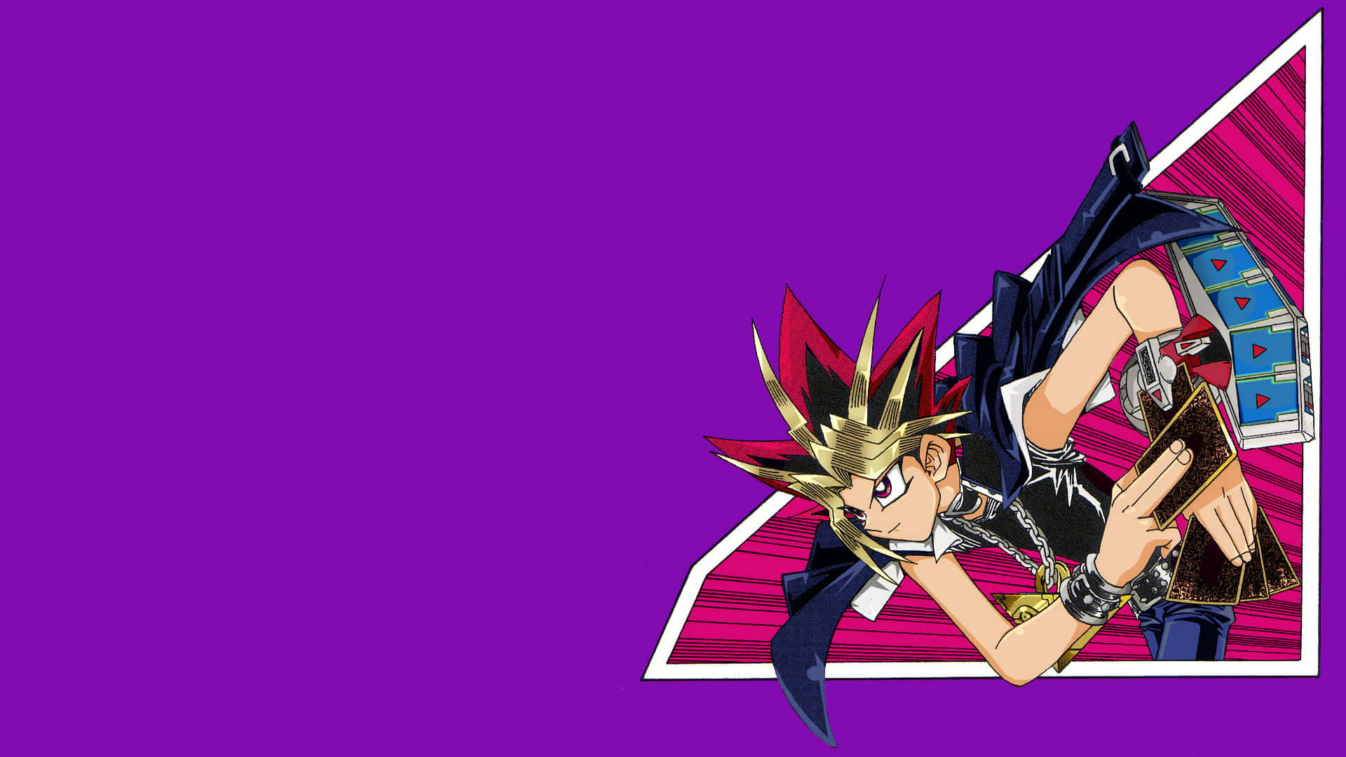 Yami Yugi, spiky red and gold hair, holding cards, Full HD Desktop Wallpaper