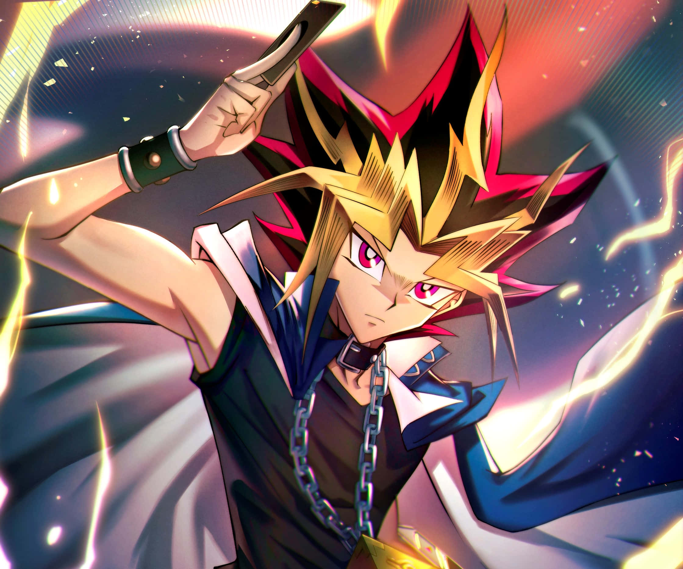 Yami Yugi, spiky golden and red hair, duel disk, Full HD Desktop Wallpaper
