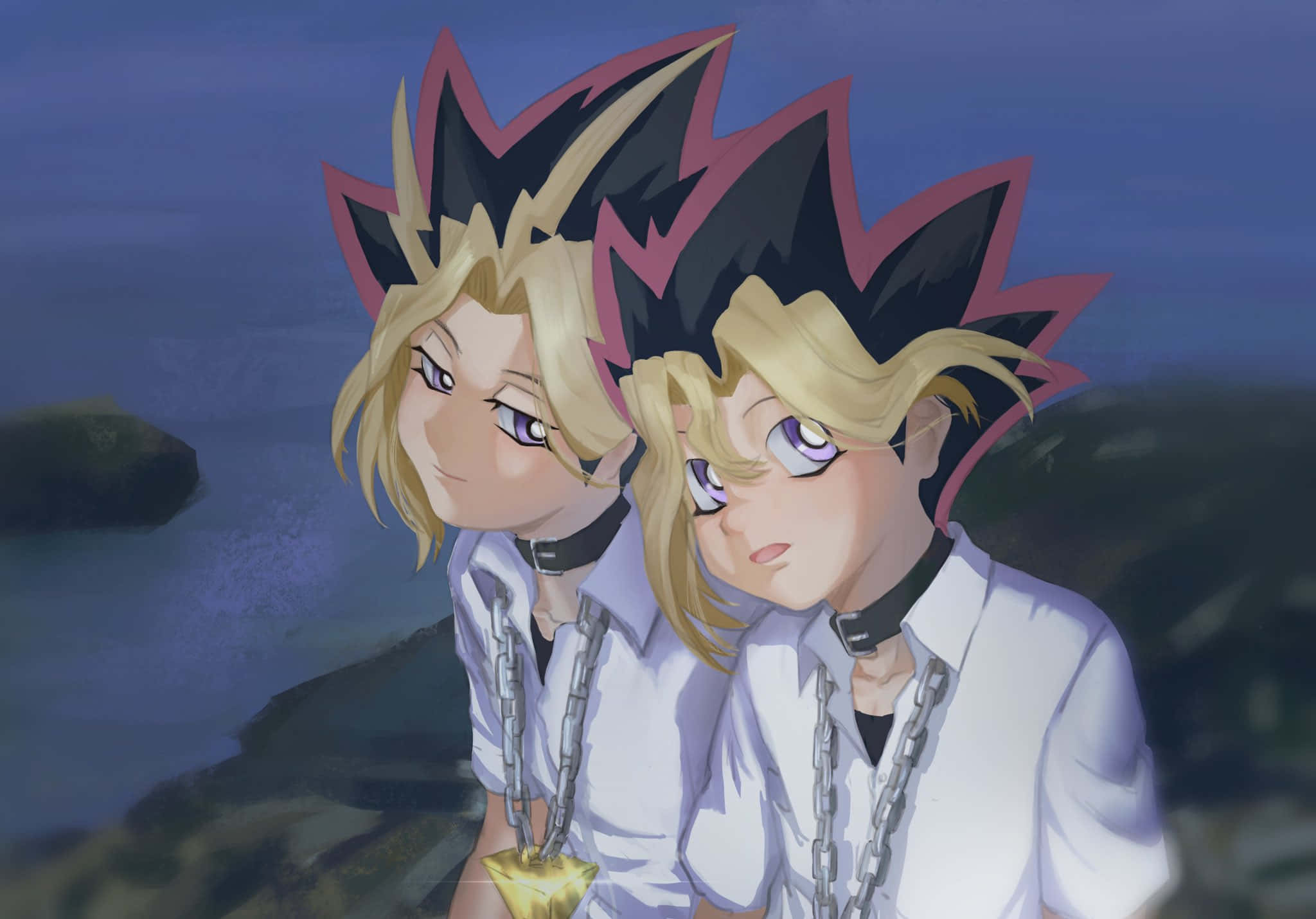 Yami Yugi, duel disk, twilight coastal backdrop, Full HD Desktop Wallpaper