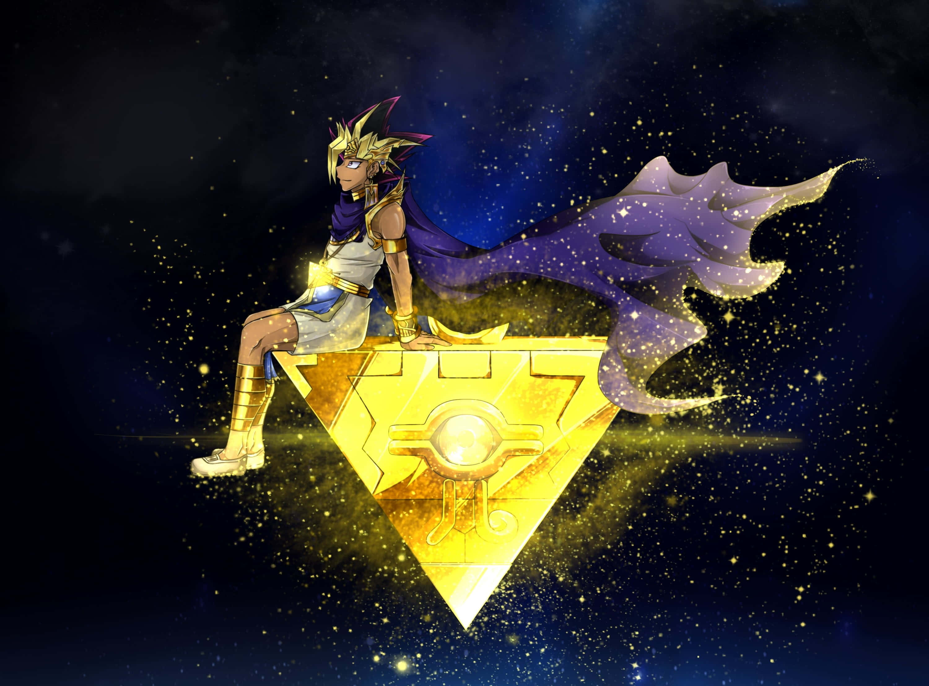 Yami Yugi, golden-haired anime character, purple cape, 2K Desktop Wallpaper