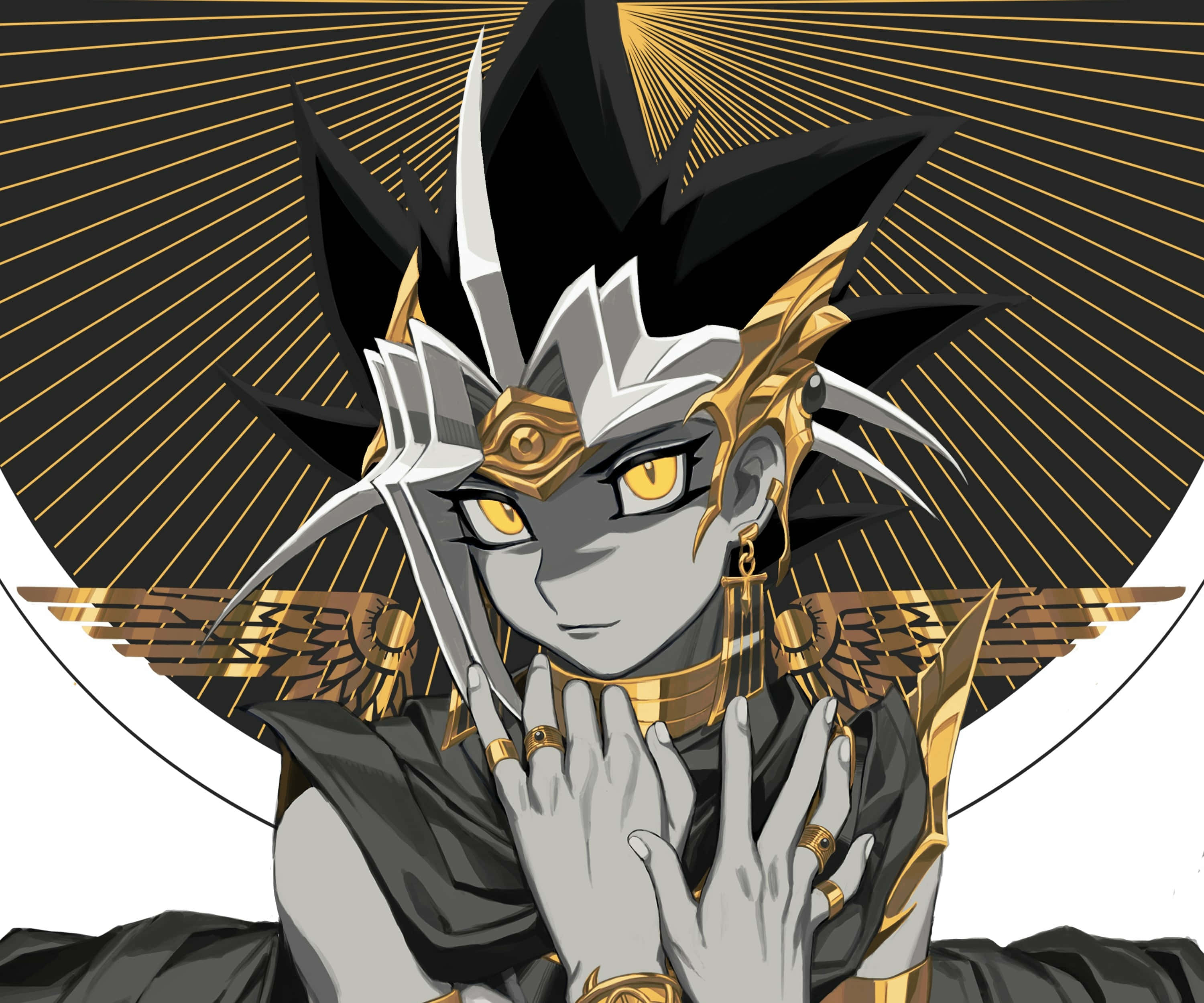 Yami Yugi, golden eyes, ornate black and gold armor, 2K Desktop Wallpaper