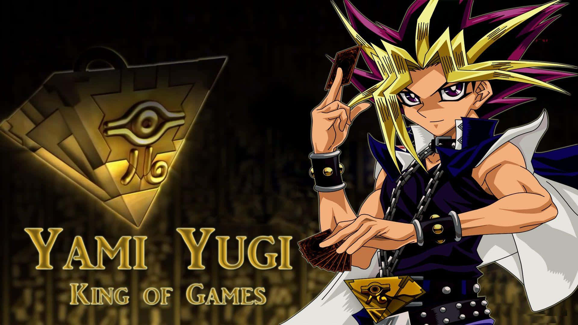 Yami Yugi, spiky gold and purple hair, glowing golden Millennium Puzzle, Full HD Desktop Wallpaper
