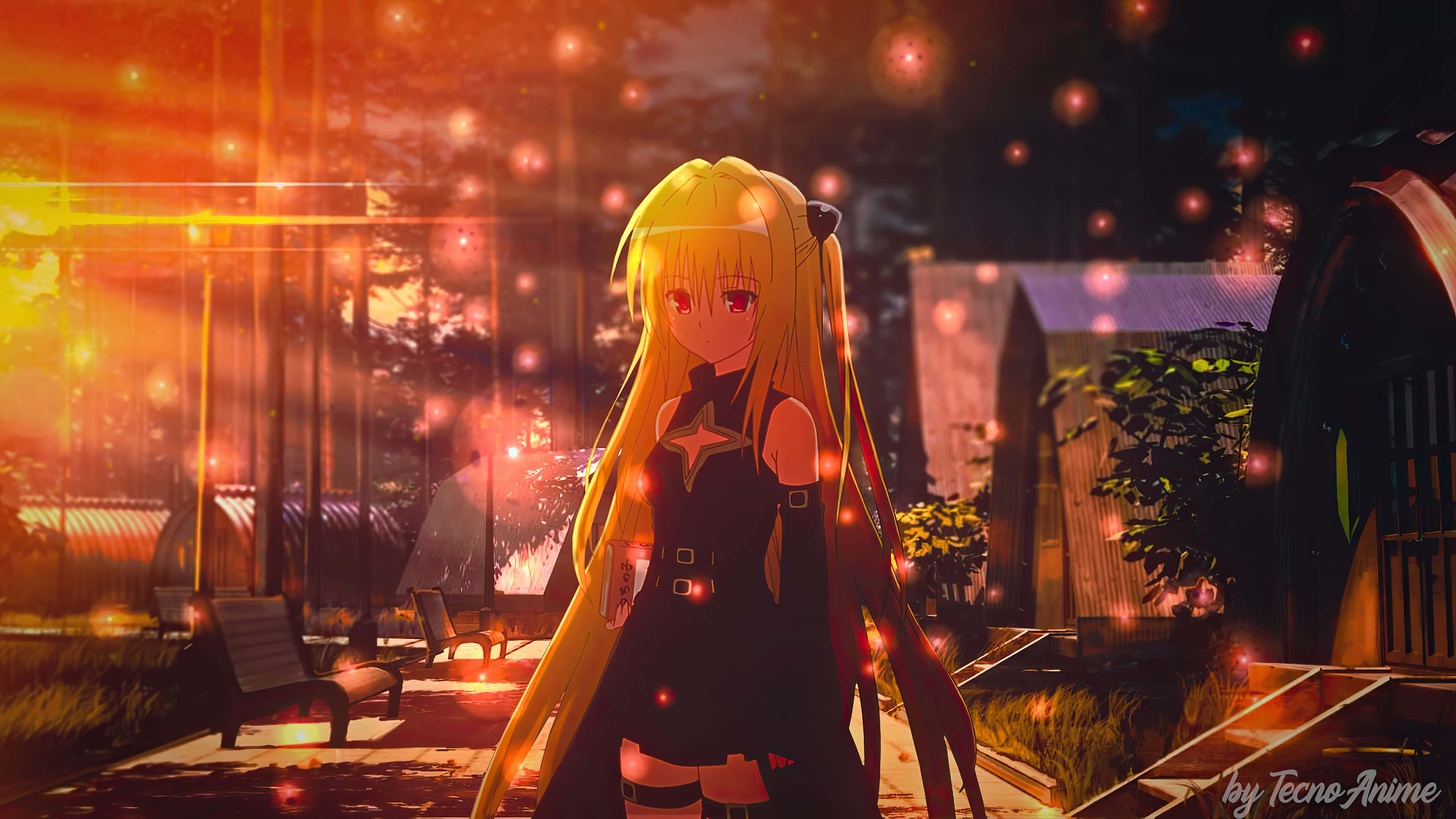 Yami, golden-haired anime girl, black dress, 4K Desktop Wallpaper