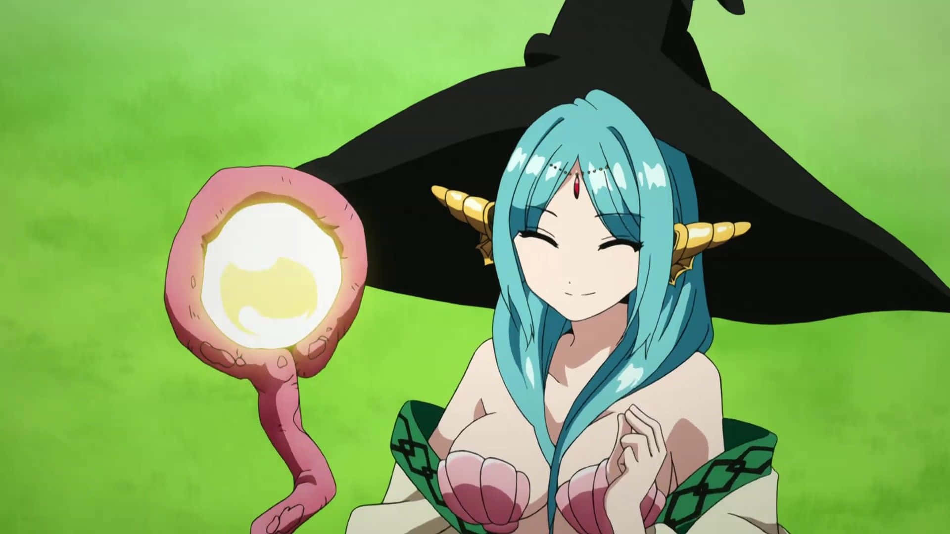 Yamraiha, magic staff, blue hair, Full HD Desktop Wallpaper