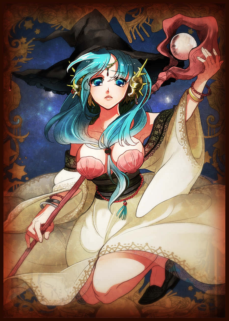 Yamraiha, blue-haired witch, black hat, HD Phone Wallpaper