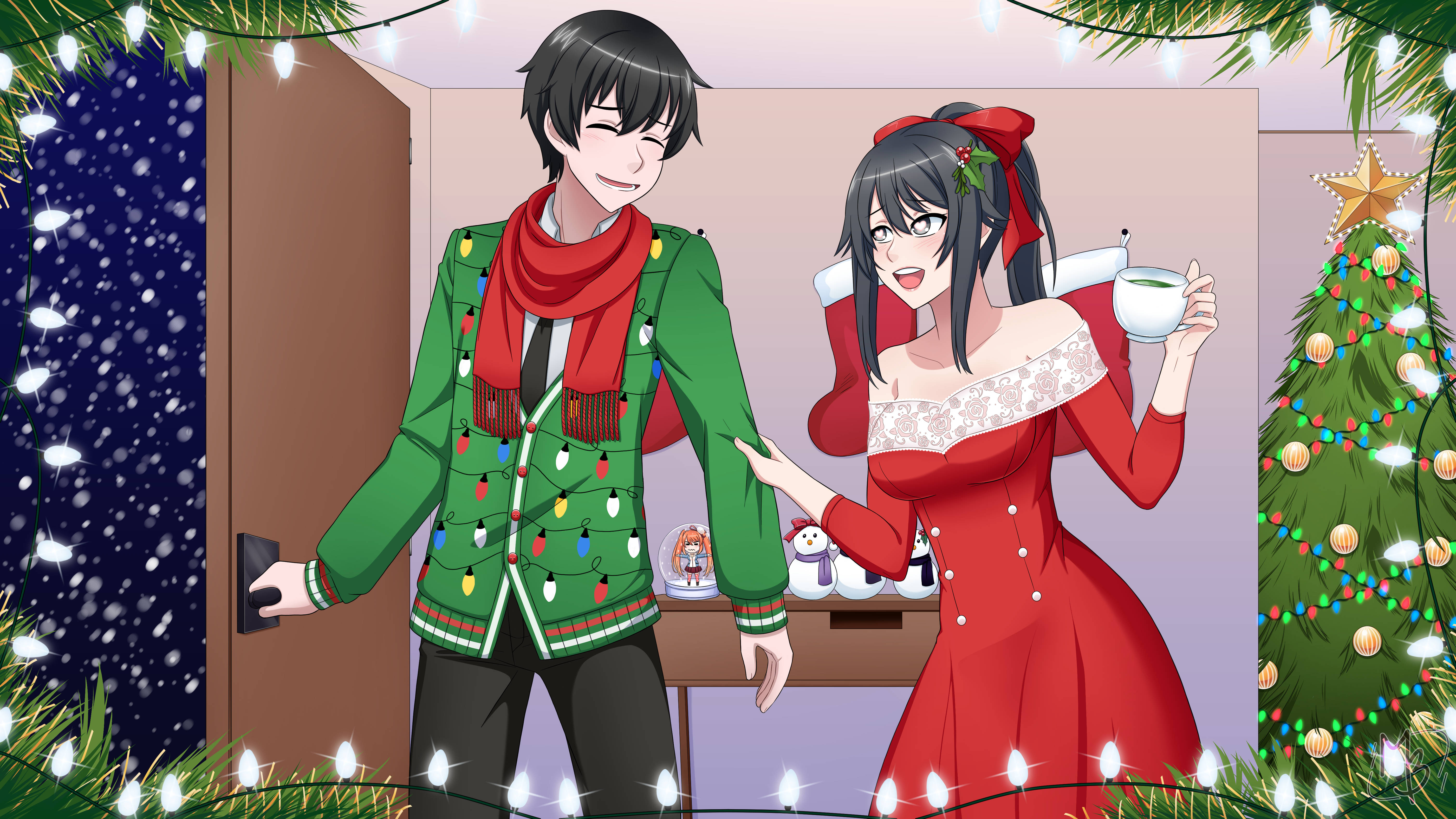 Yandere Simulator, Christmas, anime couple, 5K Desktop Wallpaper
