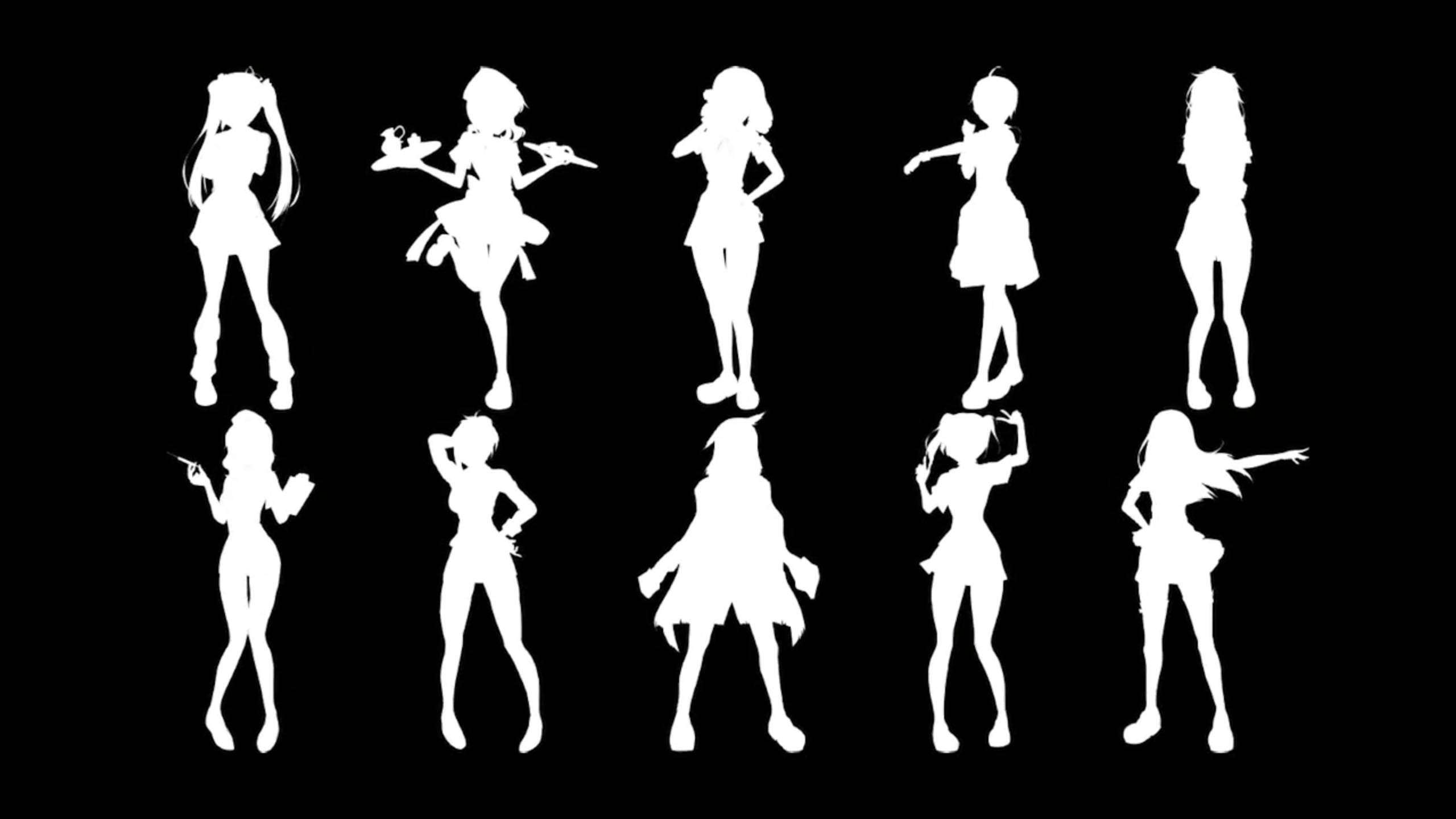 Yandere Simulator, anime girls, white silhouettes, 2K Desktop Wallpaper