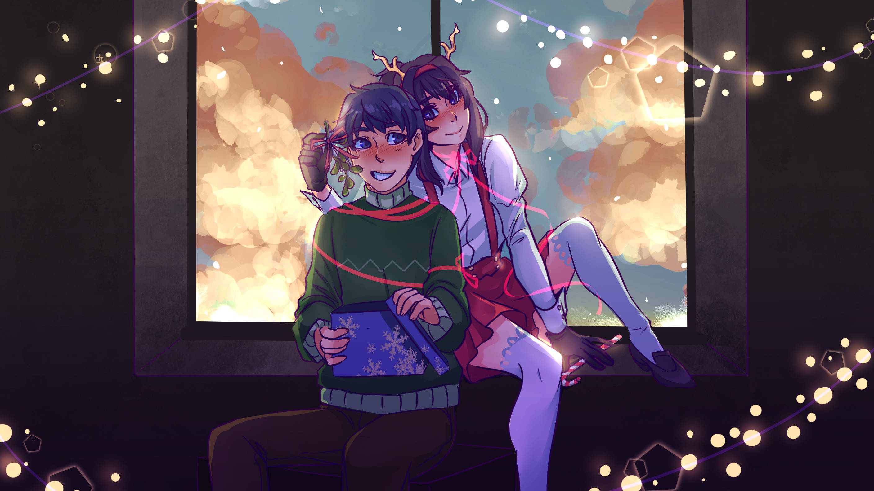 Yandere Simulator, Christmas Lights, dusk, 2K Desktop Wallpaper