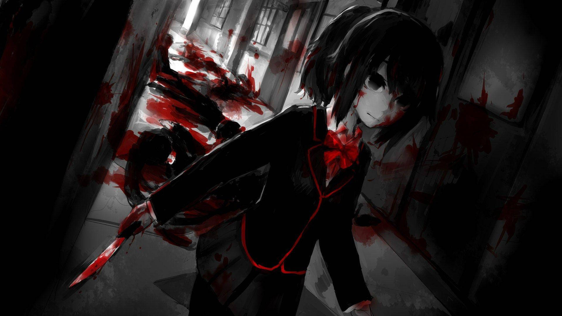 Yandere Simulator, bloodstained school uniform, knife, Full HD Desktop Wallpaper