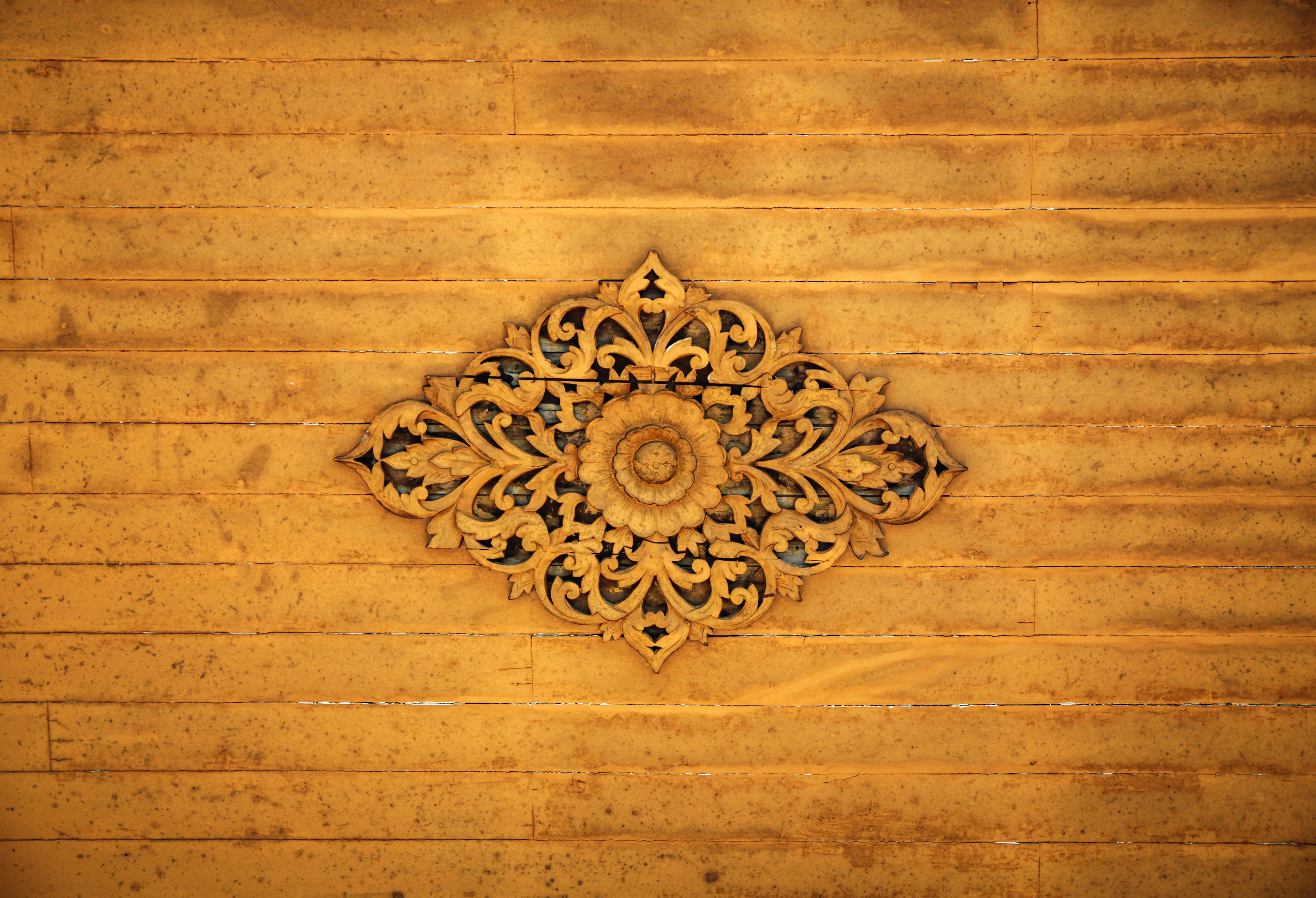 floral wood carving, Yangon, golden, 5K Desktop Wallpaper