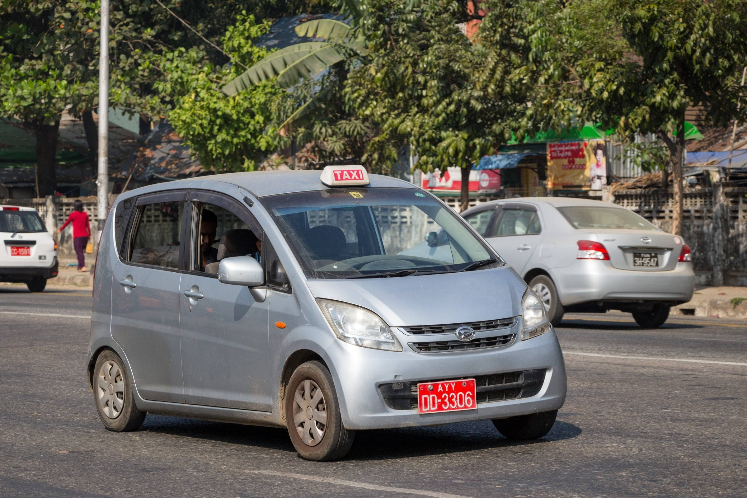 Yangon, city taxi, silver, Full HD Desktop Wallpaper