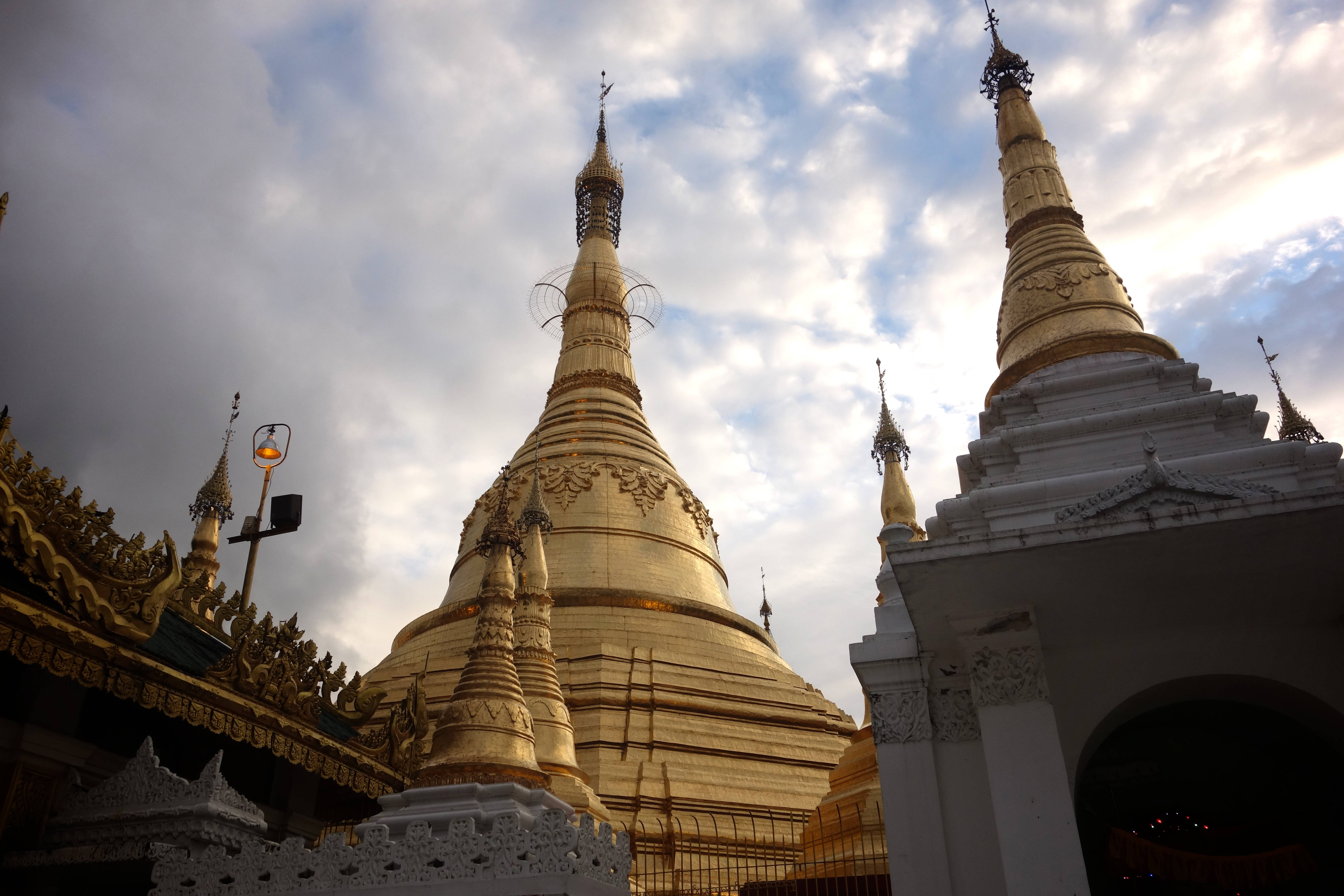 Yangon, golden pagodas, cloudy sky, 5K Desktop Wallpaper