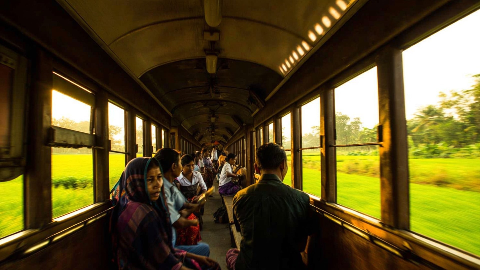 Yangon, circular train, golden sunlight, Full HD Desktop Wallpaper