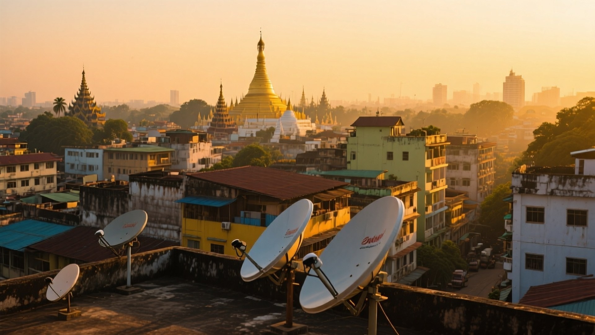 Yangon, golden pagodas, urban skyline, Full HD Desktop Wallpaper