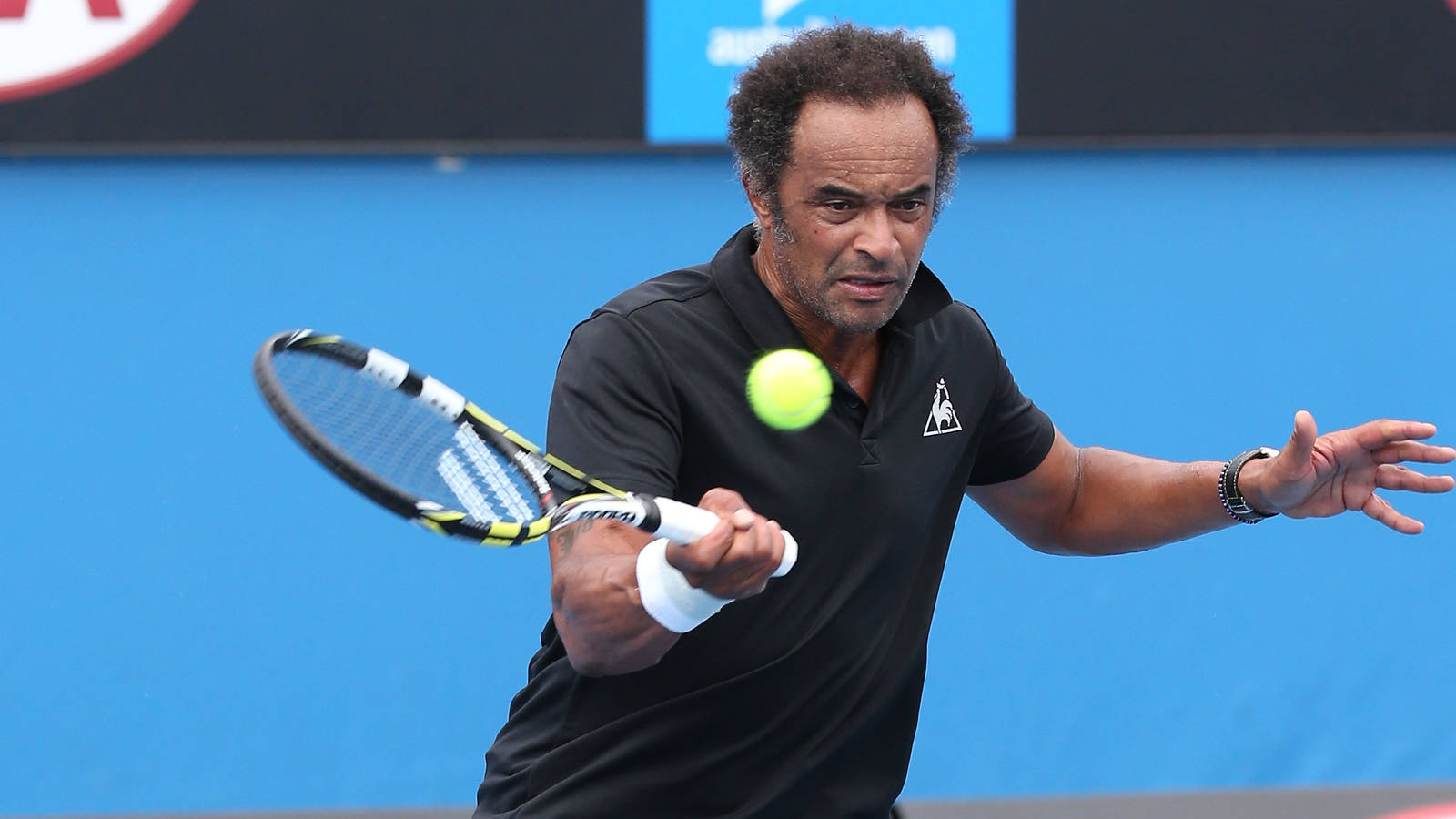 Yannick Noah, professional tennis player, bright yellow ball, HD Desktop Wallpaper