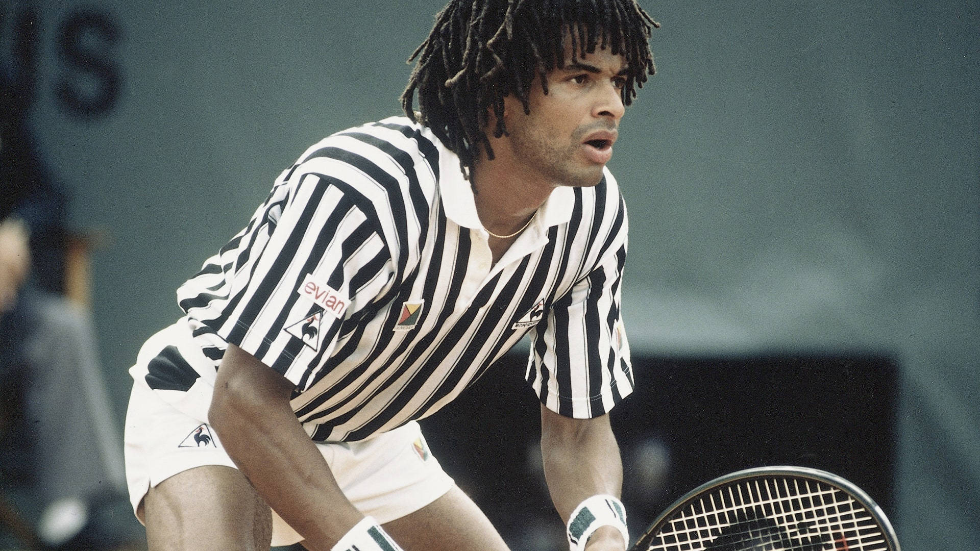 Yannick Noah, dreadlocks, black and white striped shirt, Full HD Desktop Wallpaper